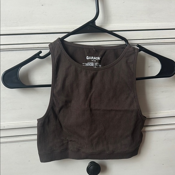 Garage Brown Sleeveless Fitted Crop Tank Top - Picture 1 of 3